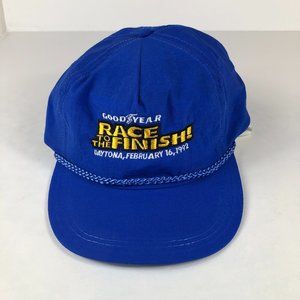 Vintage 1992 Daytona Good Year Tires Rope Hat Snap Back Blue Embroidered Nylon